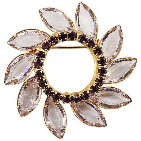 Vintage Lavender Rhinestone Wreath Brooch
