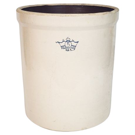 Vintage ROBINSON RANSBOTTOM Blue Crown Mark 5 Gallon Stoneware Crock