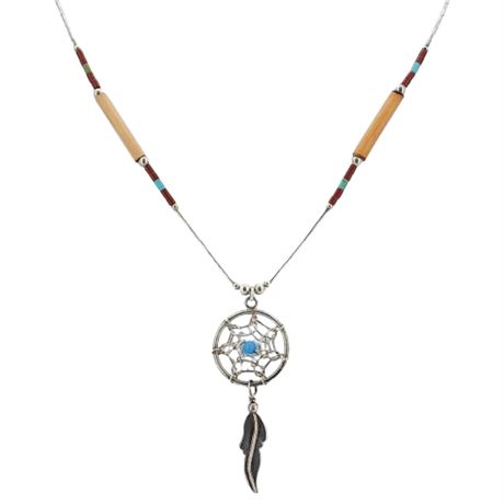 Vintage Native American Liquid Silver Dream Catcher Necklace