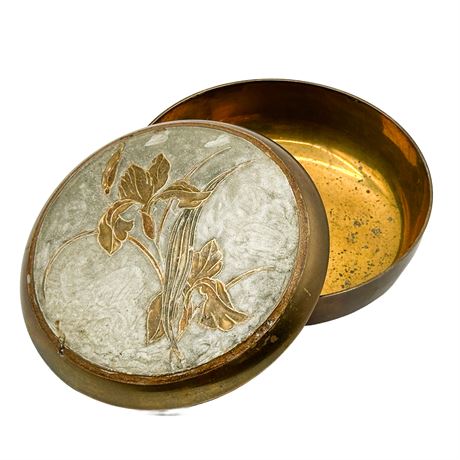 Vintage Brass & Enamel Iris Trinket Box