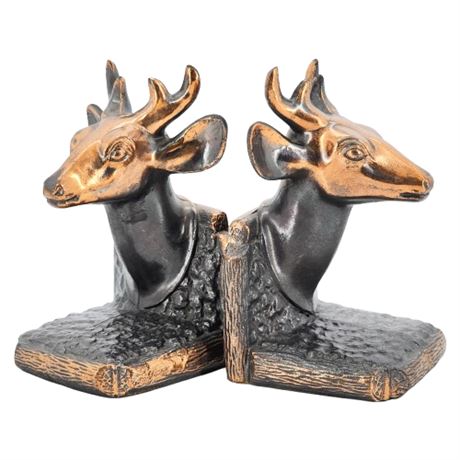 Mid-Century B.M. Pro. Copper Hollowware Stag Bookends