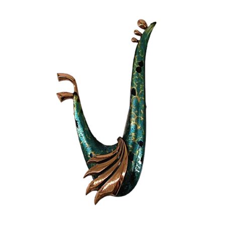 MATISSE "Windsong" Vintage Modernist Peacock Blue Bird Copper Brooch Pin