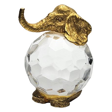 Faceted Crystal Elephant w/ Gold Tone Head & Tail