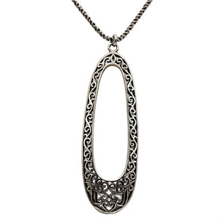 Signed SILPADA Sterling Silver Oval Filigree Pendant Necklace