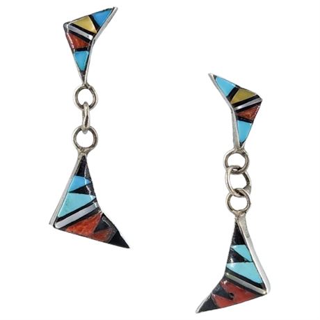 Vintage Zuni Sterling Silver Inlay Earrings