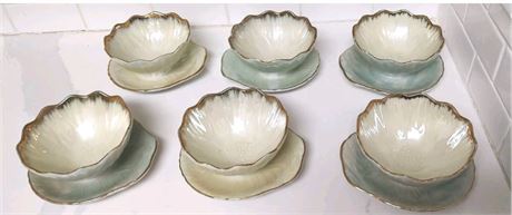 Set 6 Lusterware Lotus Inarco Dessert Bowls E-564 Fine China Japan Green Yellow