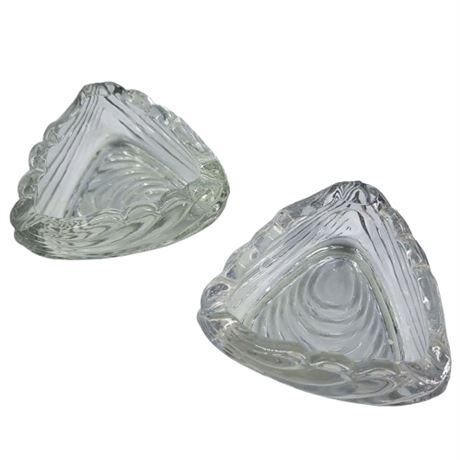 Vintage Pair Clear Glass Cambridge Triangular Ashtrays
