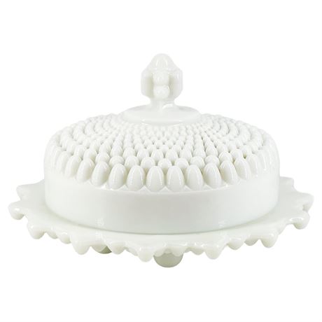 Vintage Westmoreland Lidded & Footed Milk Glass Hobnail Dish