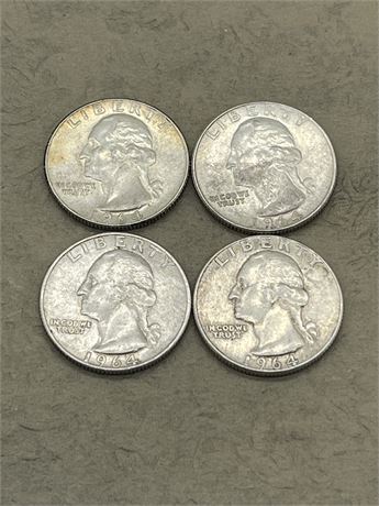 Four (4) 1964 D Washington Quarters
