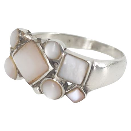 Vintage Sterling Silver Mother of Pearl Ring, Sz 9