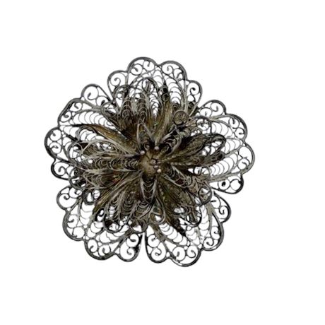Sterling Silver Filigree Pin & Earrings