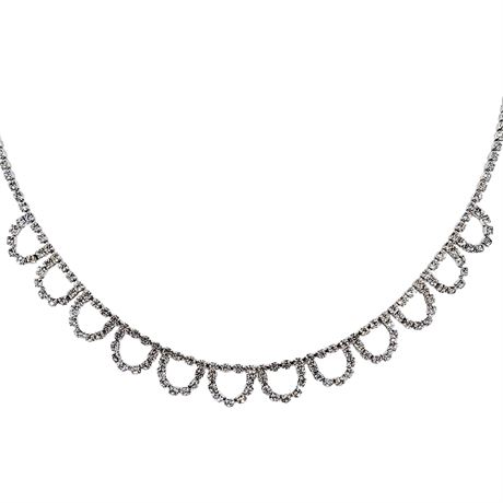 Vintage ACT II Dainty Prong Set Rhinestone Scalloped Necklace