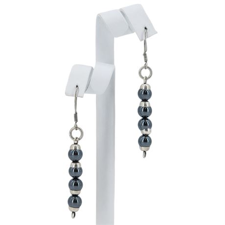 Vintage Artisan Made Hematite Bead Earrings