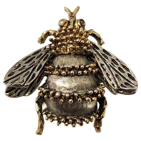 Vintage ART Bumble Bee Brooch w/ Rhinestone Eyes
