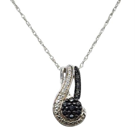 Vintage Sterling Silver Black Diamond Pendant Necklace
