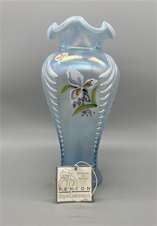 Fenton Blue Feather Vase