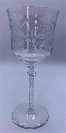 6 Lustrous “Burleigh” Rock Sharpe Etched Crystal Water Goblet Stemware