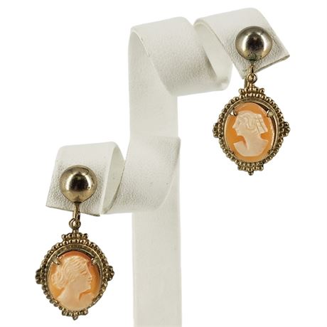 Vintage Genuine Carved Shell Cameo Screwback Earrings