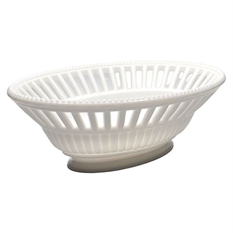 Imperial Glass "Reticulated Milk Glass" Oval Bowl