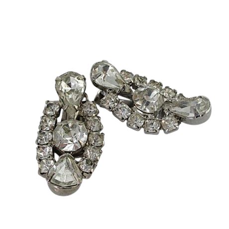 Unusual Vintage Larger Curved Rhinestone Clasp Earrings