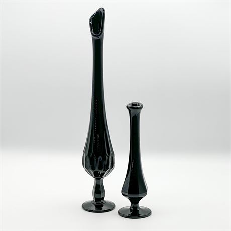 Pair of Fenton Vintage Swung Glass Bud Vases