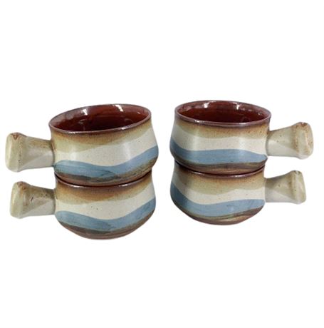 Sturdy Handled Pottery Soup Bowls Set of 4