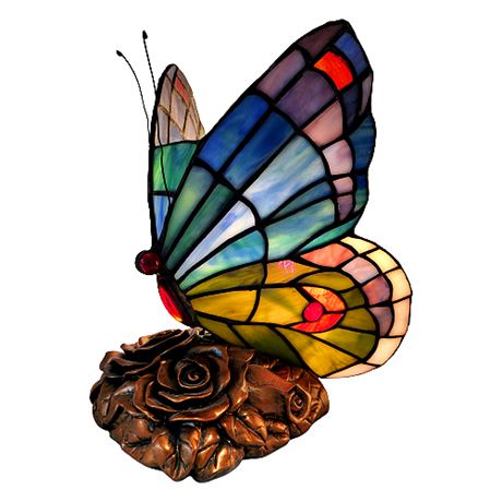 Quoizel Tiffany Style Stained Glass Butterfly Lamp