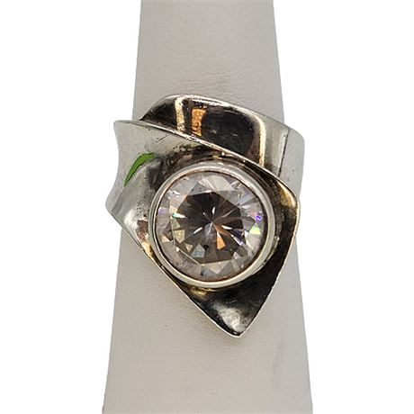 Large Modern Sterling Silver CZ Ring