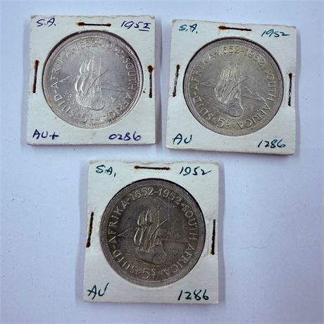 3x 1952 South Africa 5 Shillings