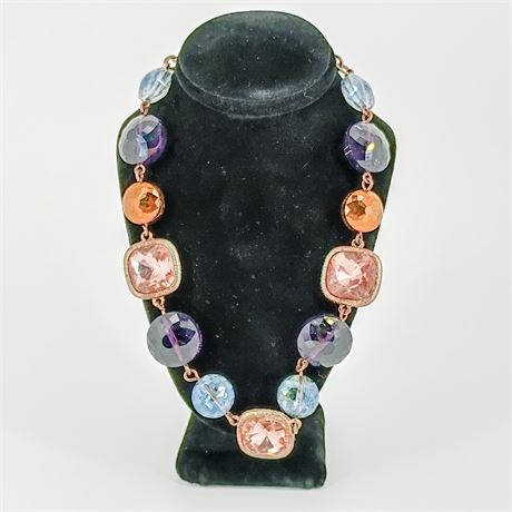 Monet Faceted Glass Statement Necklace – Multicolor Stones – Copper-Tone Chain