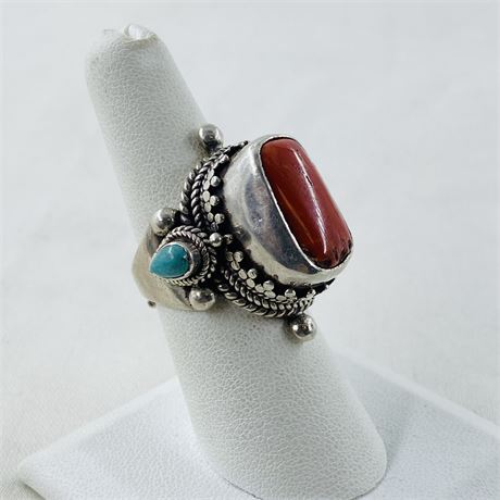 18.9g Sterling Coral Ring Size 7.5