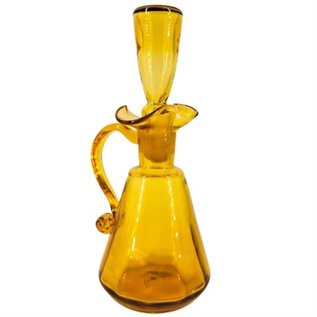 Vintage Blenko-Style Amber Clear Glass Decanter with Stopper