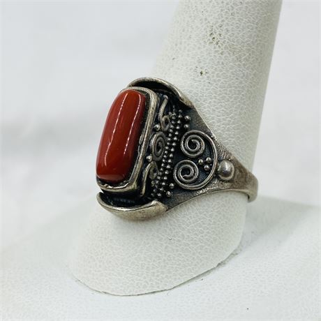 9g Sterling Coral Ring Size 11