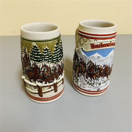 2 Budewiser Holiday Steins