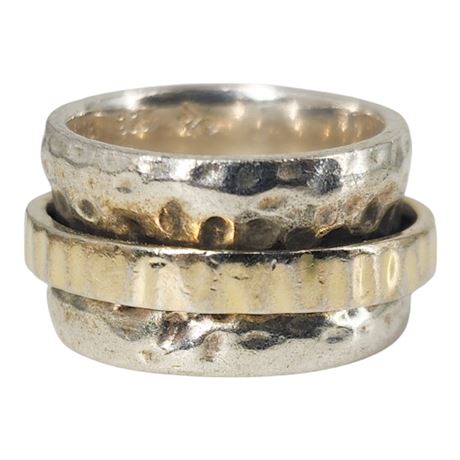 Signed Silpada Sterling Silver Hammered Spinner Ring, Sz 6