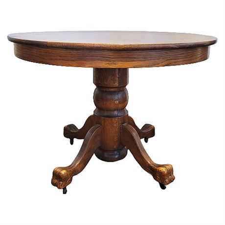 Antique Claw Foot Pedestal Oak Dining Table