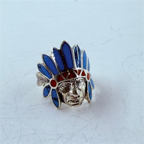 6.4g Sterling Navajo Chief Head Ring Size 7.25