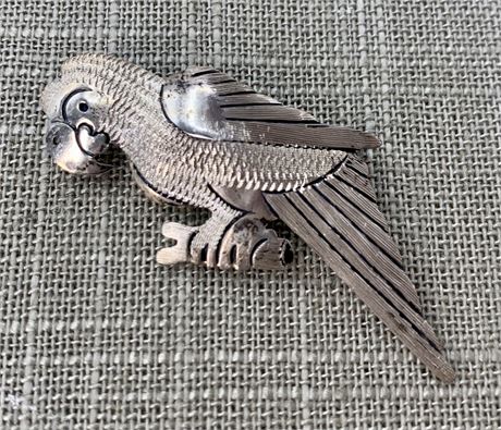 2 1/4” Sterling Silver Parrot Brooch, Made in Mexico