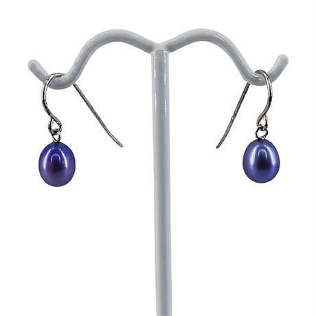 Genuine Purple Cultured Pearl Drop Earrings