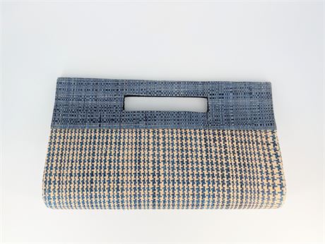 Handmade Brazilian Blue and Cream Rafia Clutch Handbag