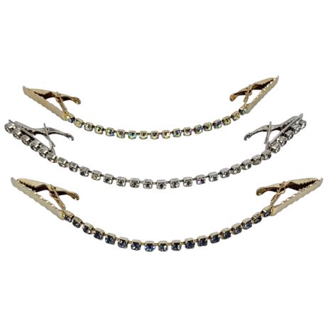 Three Vintage Rhinestone Sweater Clips