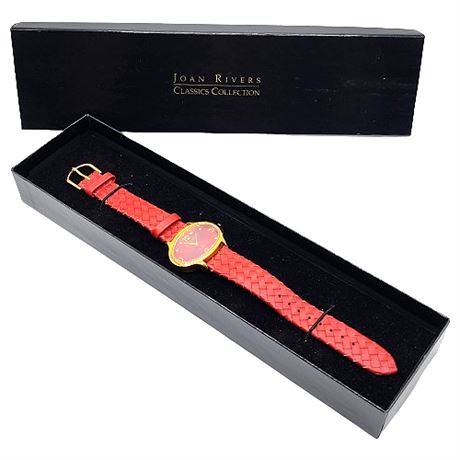 Joan Rivers Red Oval Face Watch w/ Leather Band, New in Box