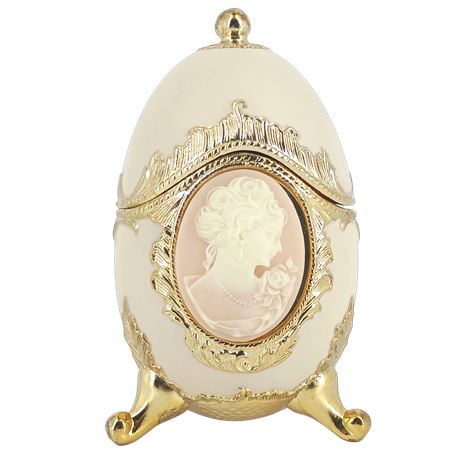 Sankyo Cameo Egg Music Box Plays “Memory” Gold Tone Hinged Trinket Box Vintage