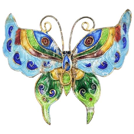 Vintage Cloisonne Enamel Butterfly, Flawed