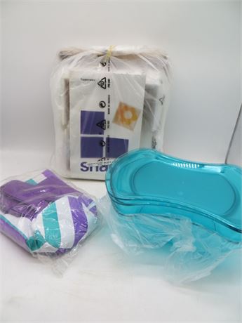 NEW VINTAGE TUPPERWARE ACRYLIC CURVED SERVING BOWLS, SMALL BAG &
