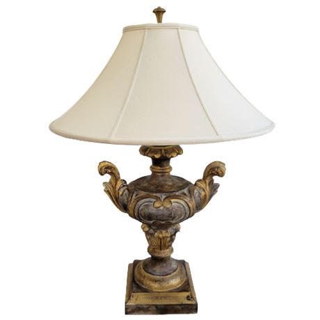 Carved Urn Shaped Table Lamp w/ Shade
