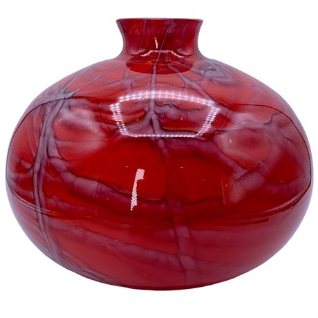 Superb Czech Ruby Spiderweb Cased Bohemian Large 9” Art Glass Vase