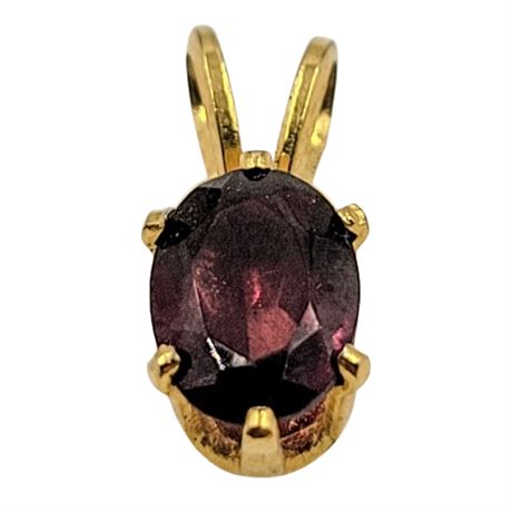 Small Gold Tone Garnet Gemstone Necklace Charm