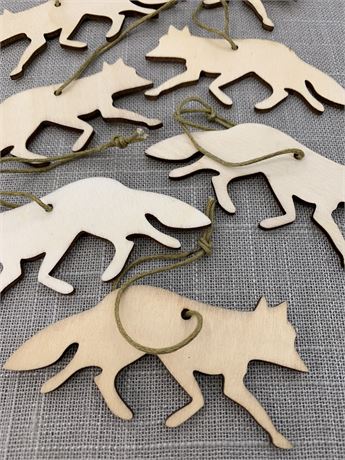 8 Wooden 3 1/2” Woodland Forest Fox Ornaments