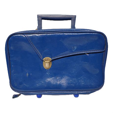 Vintage HOLIDAY FAIR Blue Vinyl Miniature Suitcase Bag